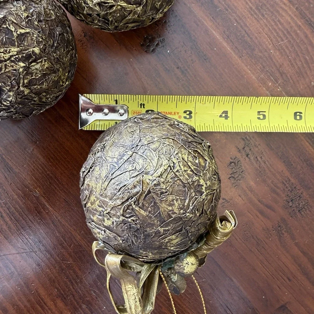 3 - Vtg Textured Metallic‎ Gold Christmas Ornaments Ball 3